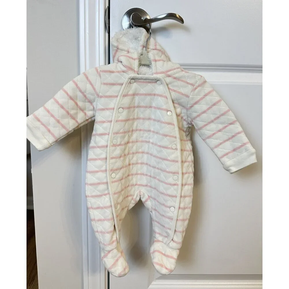 NORDSTROM Babies' Print Bunting in Ivory Egret- Pink Stripe Size Newborn